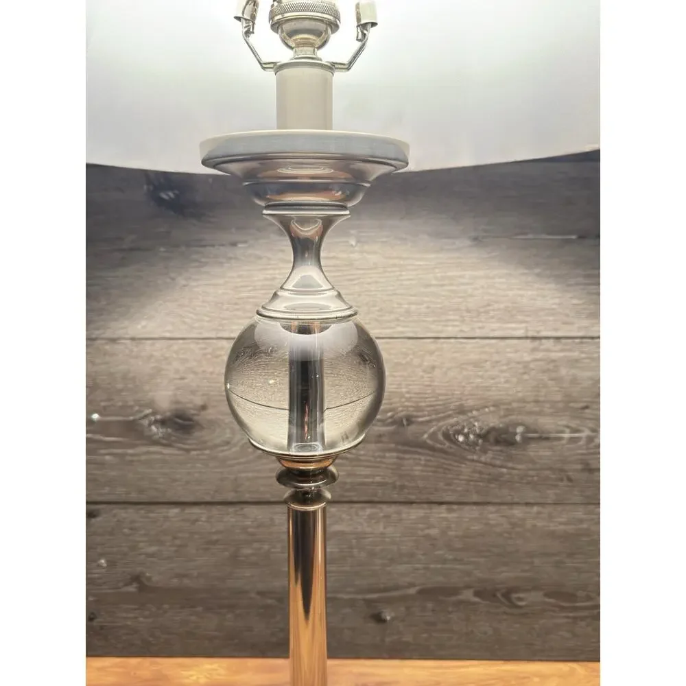 Restoration Hardware Polished Nickel Crystal Ball Table Lamp 32” Original Shade